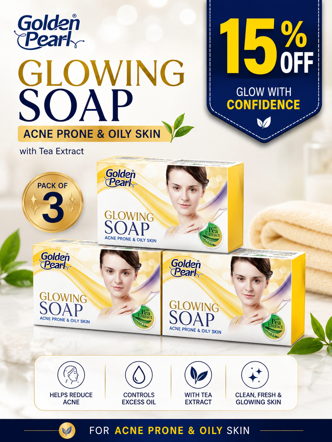 Pack of 3 Glowing Soap - Acne Prone & Oily Skin Deal